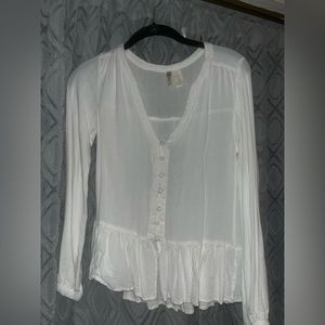 White Long Sleeve thin button up shirt